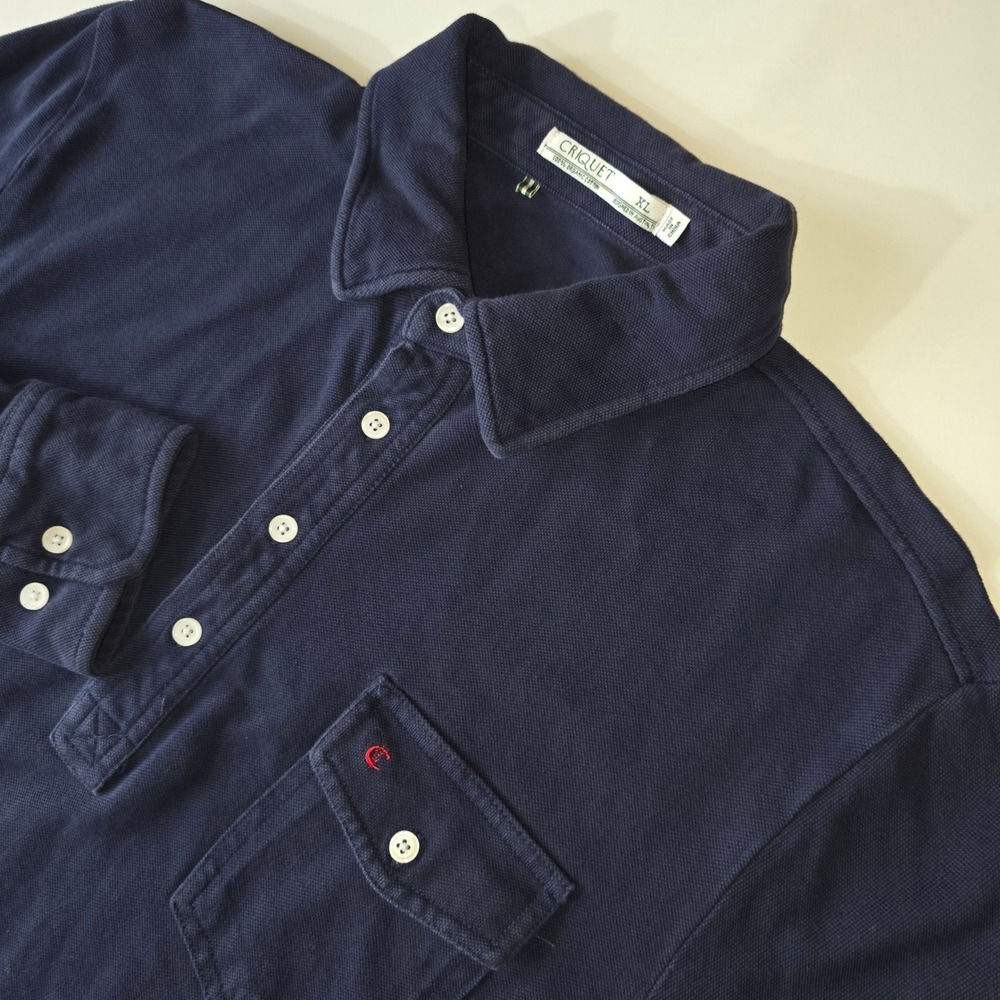 Criquet Men's XL Navy Blue Organic Cotton Pique Long Sleeve Pocket Polo Shirt